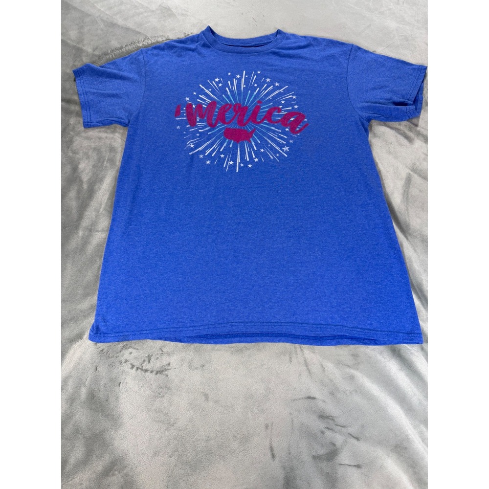 Americana Women's Blue Cotton Crewneck Flag Day 4th of July 'Merica Tshirt Sz Md